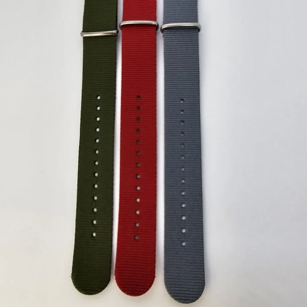 3X 22MM Nylon Canvas Watch Band 1 Piece Strap Green Red Gray‎ Men's Watch Band